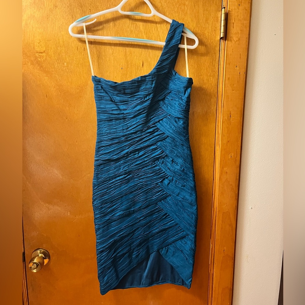 Romeo and Juliet One Shoulder Teal Blue Ruched Bodycon Dress Size Small